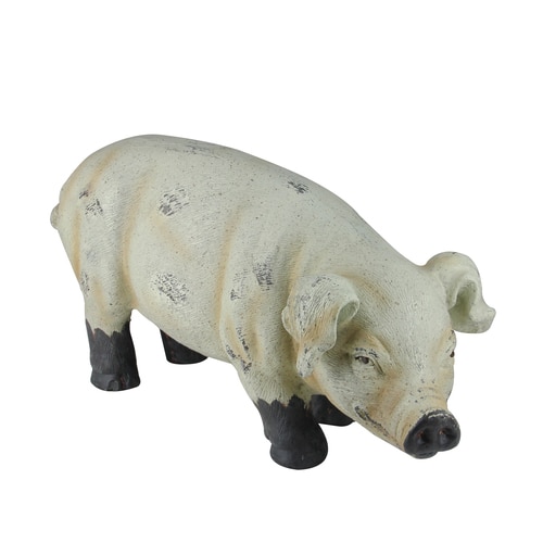 11.5” Country Rustic Distressed Brown and Off White Smiling Gary the Pig Tabletop Figure - 32727710