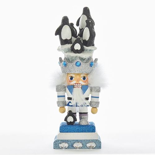 11" Blue and Silver Colored Glittery Indoor Accent Penguin Hat Nutcracker - 32807144