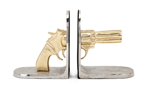 11” Gold and Silver Metallic Finish Pistol Mounted Decorative Bookends - 32816072