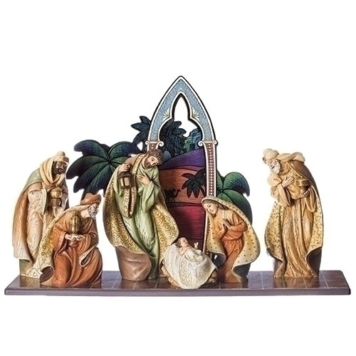 15" Antique Styled 6 Piece Nativity Figurine with Rectangular Base - 32797619