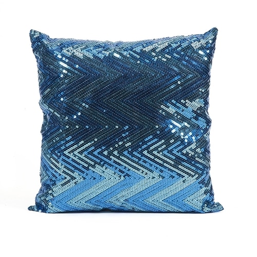 15.75" Shimmering Brillance Striking Blue Metallic Sequin Chevron Cotton Square Throw Pillow - 31356440