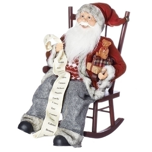 15.5" Red and Gray Decorative Tree Toppers Themed Santa in Rocking Chair - 32797641