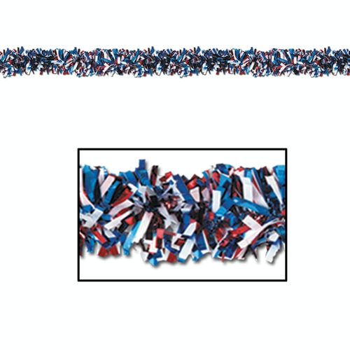 12 Metallic Red, White and Blue Foil Tinsel 6-Ply 4th of July Garlands 15 - Unlit - 31559273
