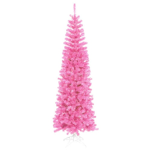 10 Pre-Lit Hot Pink Artificial Pencil Tinsel Christmas Tree - Pink Lights - 11243898