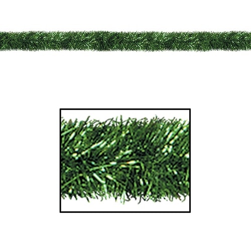 100 Festive Shiny Green Gleam N Tinsel Holiday Garland - Unlit - 31561636