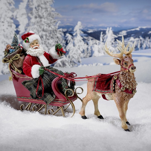 10" Brown and Red Santa and Reindeer Christmas Table Top Figure - 13221384