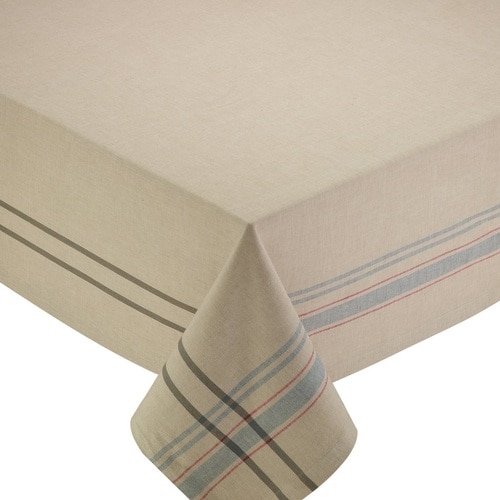 104" Beige White Natural French Striped Dining Tablecloth - 32797928
