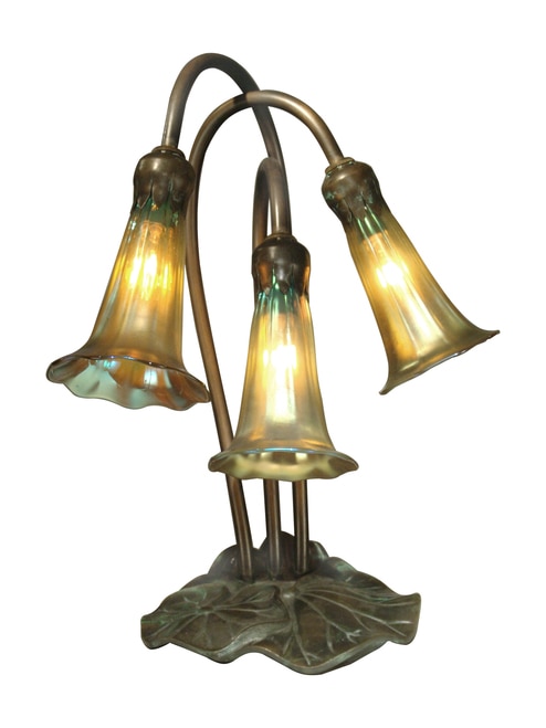 13.75" Gold Lily 3-Light Hand Crafted Glass Accent Lamp - 31555636