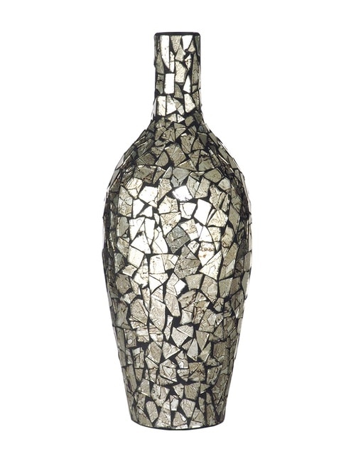15.75" Shimmering Silver Mosaic Decorative Glass Vase - 31376168