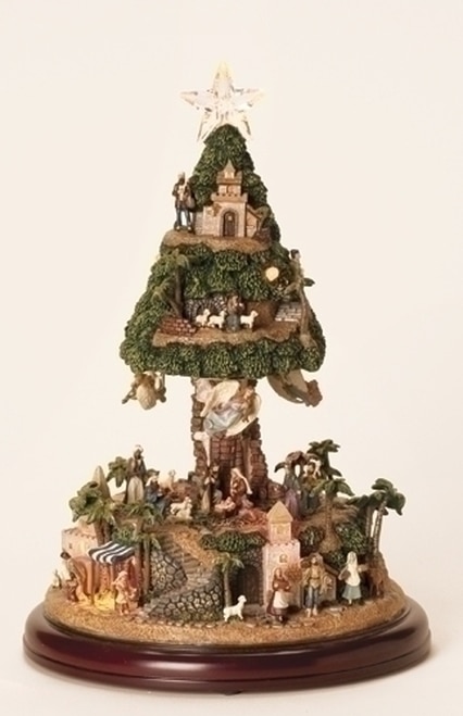 13" Vibrantly Colored Inspirational LED Lighted Musical Nativity Tree Christmas Decor - 30657574