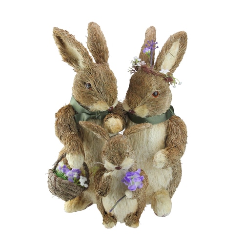 16.75” Bunny Parents and Son with Flower Necklace and Scarf Figures - 32784854