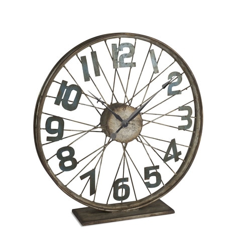 16" Rustic Brown and Green Distressed Finish Bicycle Wheel Themed Table Clock - 32812331