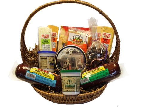 14-Piece Picnic Party Gourmet Summer Sausage and Cheese Gift Basket-Large - 30995480