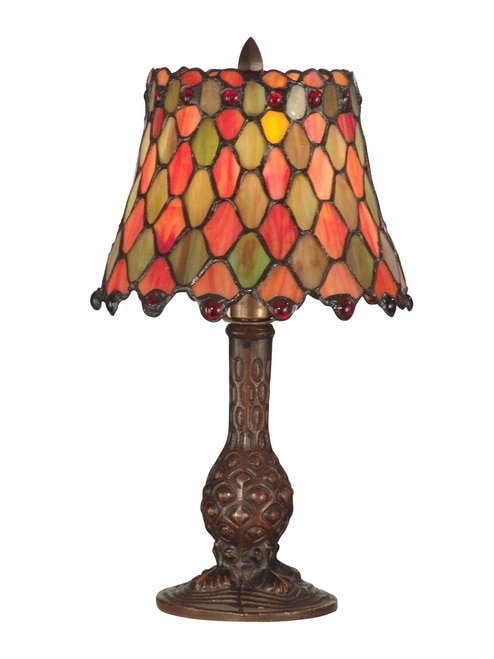 13.5" Antique Brass Manti Hand Crafted Glass Tiffany-Style Accent Lamp - 31376273