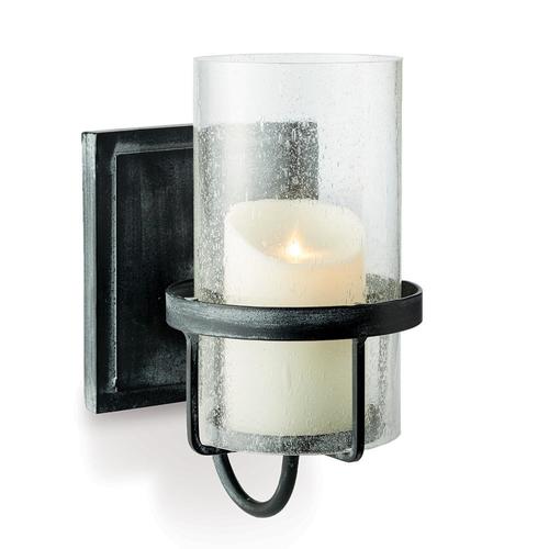 11.5” Rugged Iron and Seeded Glass Wall Mounted Candle Holder - 32603441