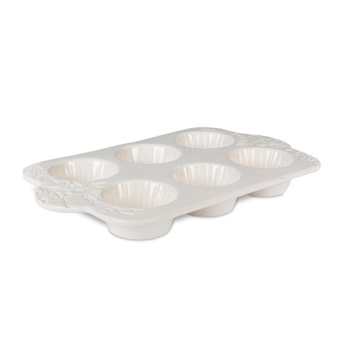 13.25" White Etched Mist Floral Pattern Food-Safe Rectangular Muffin Pan - 32814804