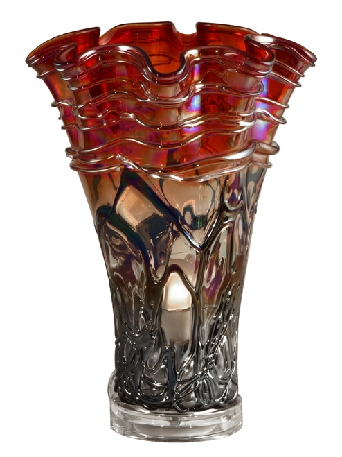 14.75” Textured Glass Red and Clear Accent Lamp - 32807295