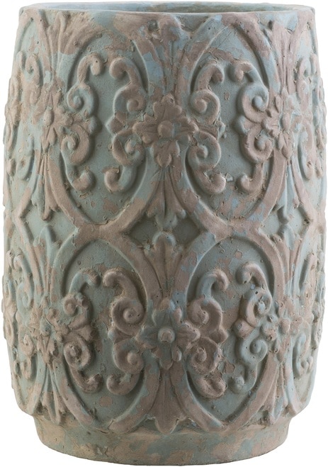 12" Rustic Brown and Blue Decorative Cylindrical Ceramic Planter - 31498999