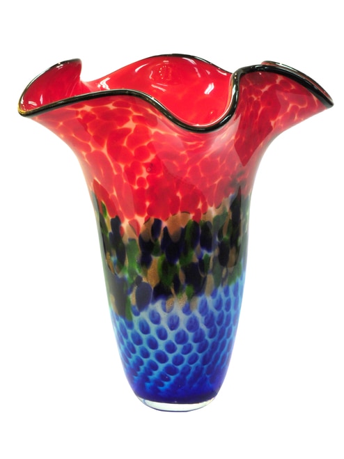 15" Red and Blue Nadia Decorative Hand Blown Glass Vase - 31555470