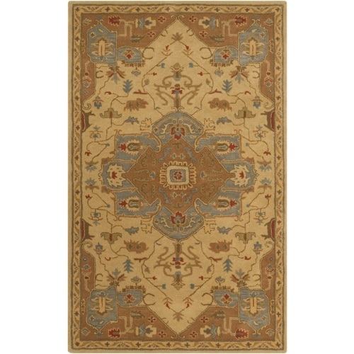 10 x 14 Elegant Caesar Light French Beige and Celestial Blue Hand Tufted Wool Area Throw Rug - 31368115