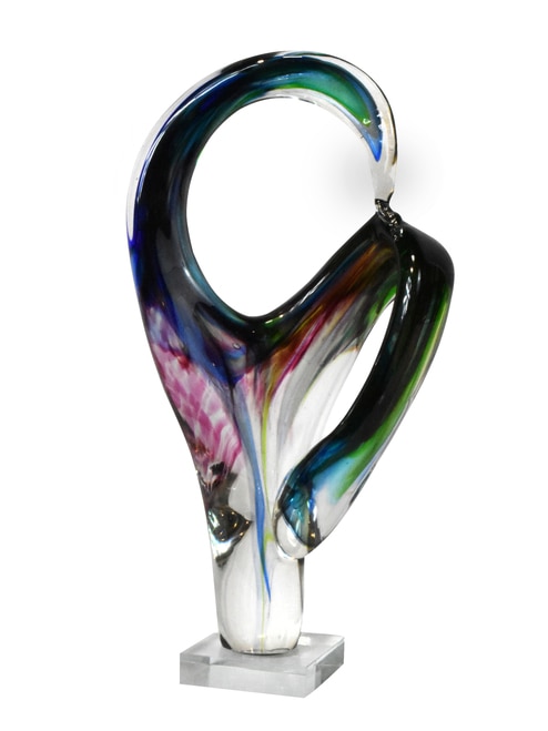 15" Green Blue and Purple Hand Blown Art Glass Contorted Sculpture - 32809445