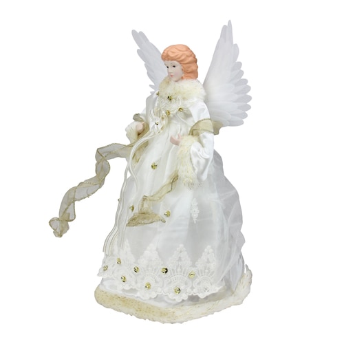 14" Lighted Ivory and Gold Fiber Optic Animated Angel Christmas Tree Topper - 13221332