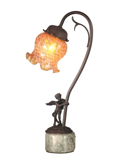 16.75" Antique Bronze Angel Cherub Base Hand Crafted Glass Accent Lamp - 31376290