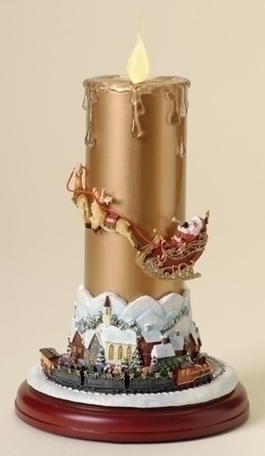 12" Musical Lighted Christmas Candle With Rotating Train On Pedestal - 7051364