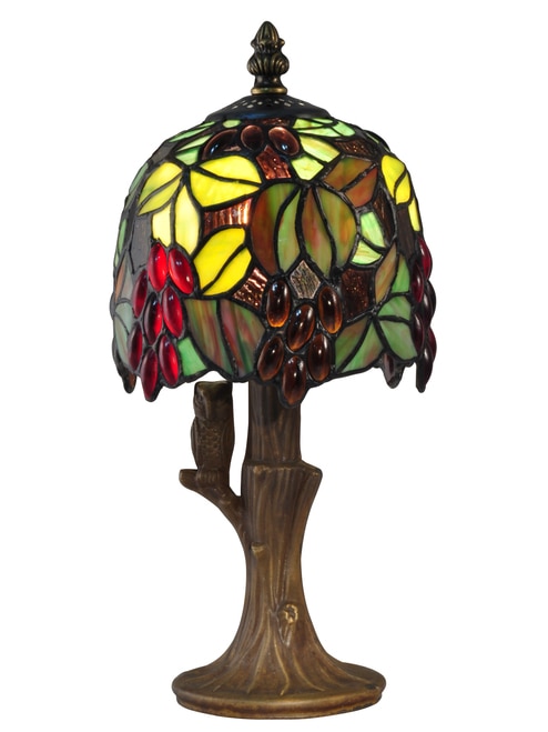 12.25" Deep Red and Brown Grape Vine Hand Crafted Glass Tiffany-Style Table Lamp - 31555629