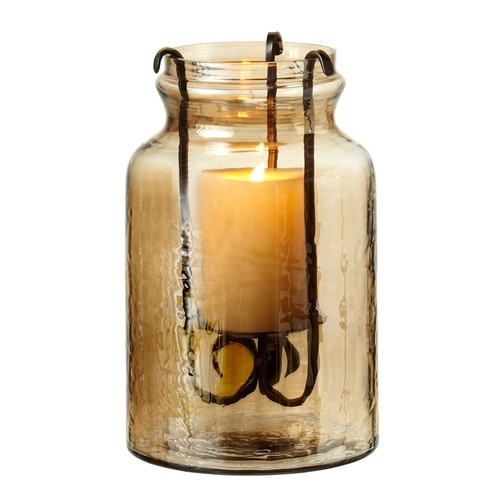 10.25” Golden Luster Glass Jar with Pillar Candle Holder- Small - 32766755
