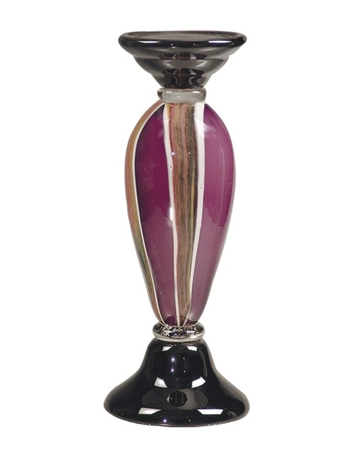 15" Deep Purple, Amber, and Crisp White Melrose Hand Blown Glass Pillar Candle Holder - 31375826