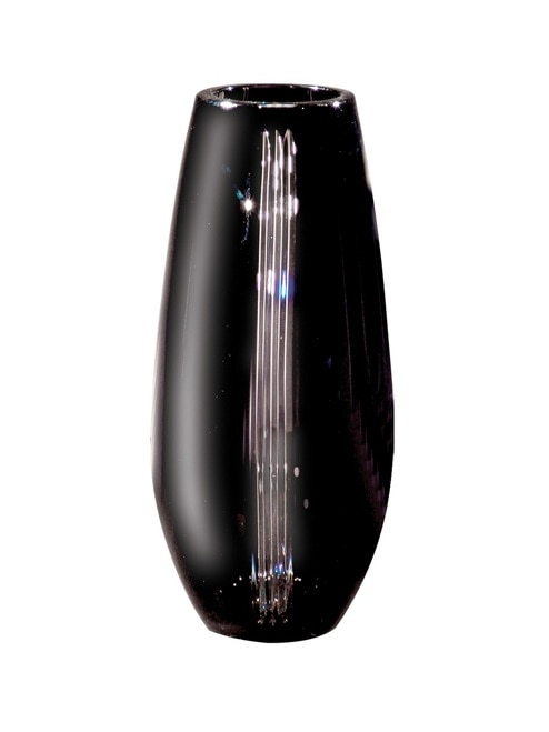 12" Jet Black and Sparkling Clear Vertical Line Large Decorative Crystal Vase - 31376014