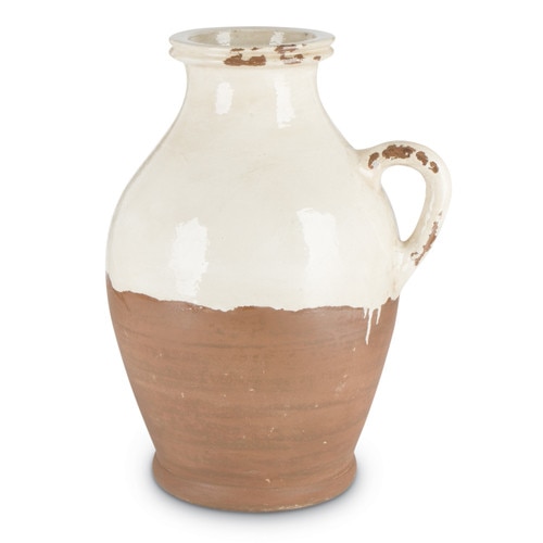 14" Cream White and Orange Mixture of Antique and Glossy Finish Handle Jug - 32813052