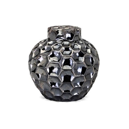 13" Charcoal Black Symmetrical Pattern Decorative Small Lidded Container - 32824126