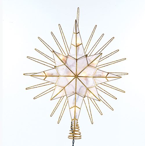 14" Gold Colored Glittering Capiz Bethlehem Star Lighted Tree Topper - 32810265