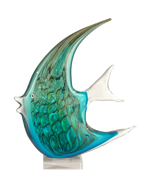 16" Turquoise Blue and Green Angel Fish Decorative Hand Blown Glass Figurine - 31375871