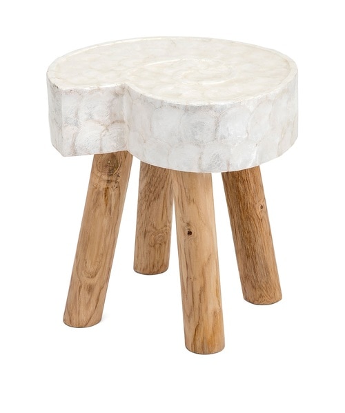 15.75" Decorative "Kalui" Teak Wood and Capiz Shell Stool - 32585388