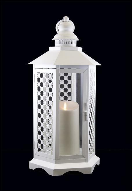 16" White Floral Lattice Lantern with Luminara Flameless LED Lighted Candle - 31084965