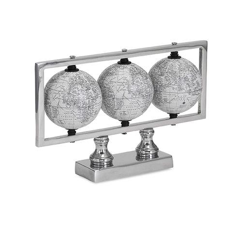 11" Black and White Trio of World Globes and Aluminium Base Frame Table Top Decor - 31451837
