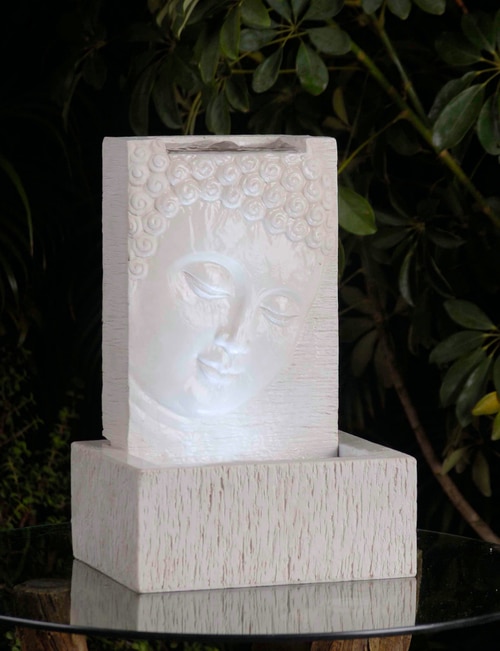 12.6" LED Lighted White Religious Smiling Buddha Indoor Table Top Water Fountain - 31556026