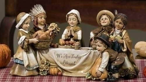 10.5" Brown and White Children Thanksgiving Dinner Figure - 6295312