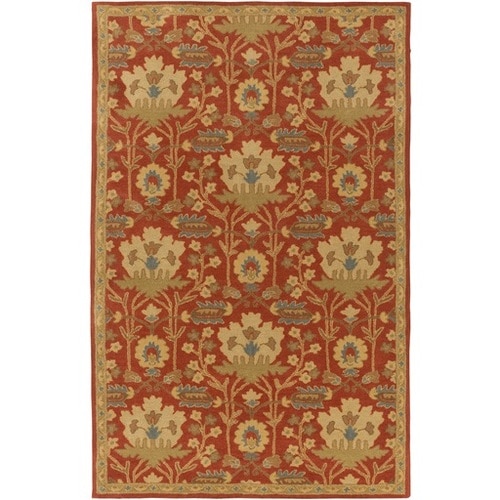 12 x 15 Romantic Ceasar Burgandy Red and Olive Green Wool Area Throw Rug - 31495846