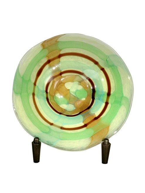 13" Spring Bud, Aqua, and Brown La Mesa Hand Blown Glass Charger with Decorative Stand - 31376223