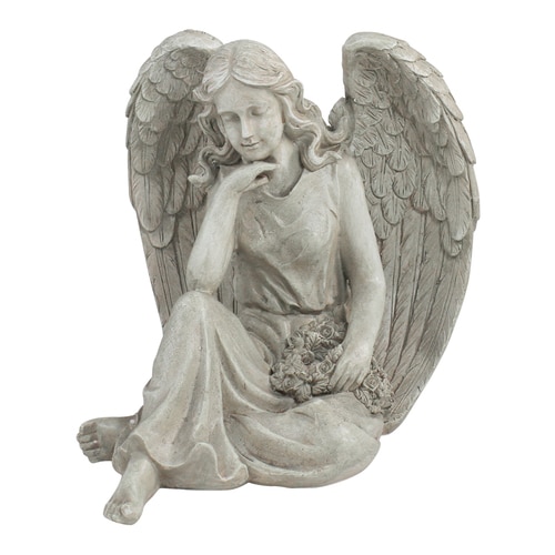 16.5" Sitting Angel Holding a Floral Wreath Outdoor Garden Statue - 33377636