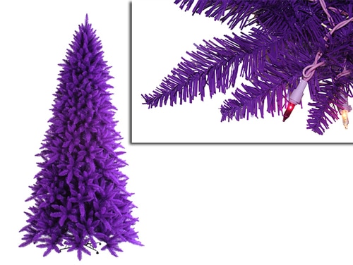 10 Pre-Lit Slim Purple Ashley Spruce Christmas Tree - Clear & Purple Lights - 11273687