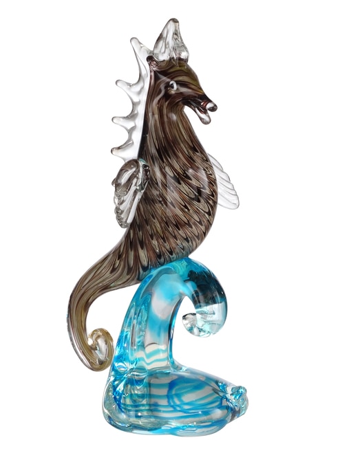13" Clear and Nautical Blue Sea Horse Decorative Hand Blown Glass Figurine - 31555789