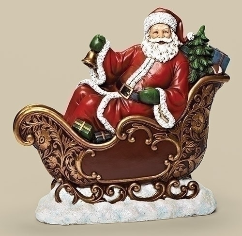 15.5" Red and Gold Colored Santa in Sleigh Tabletop Christmas Figure - 31492840