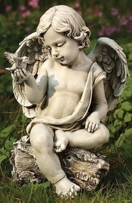 12" Josephs Studio Cherub Angel with Dove Outdoor Garden Figure - 10463290