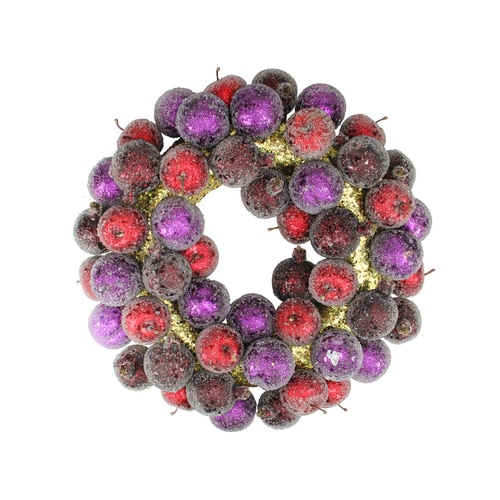 17.5" Sugared Fruit Plum, Apple and Pomegranate Christmas Wreath - Unlit - 21293670