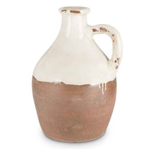14" Cream White and Orange Mixture of Antique and Glossy Finish Taper Tall Handle Jug - 32813043